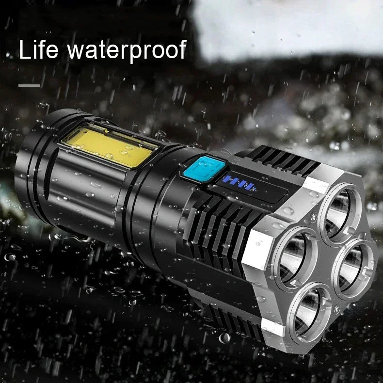 High Power Rechargeable Led Flashlights 7LED Camping Torch With Cob Side Light Lightweight Outdoor Lighting ABS Material