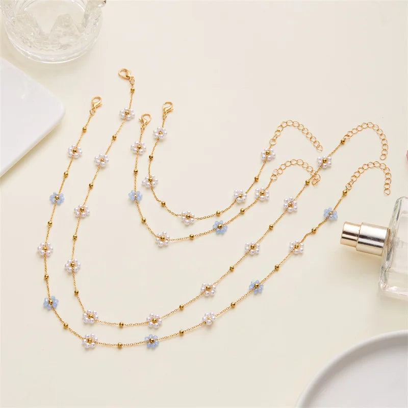 Sweet Cute Crystal Pearl Flower Bracelets for Women Fashion Gold Color Chain Charm Bracelet Necklace Jewelry Wholesale