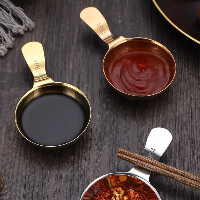 2pcs 304 Stainless Steel Korean Sauce Spoon Hangable Chopsticks Dipping Dish Seasoning Plate Sauce Plate Barbecue Tableware