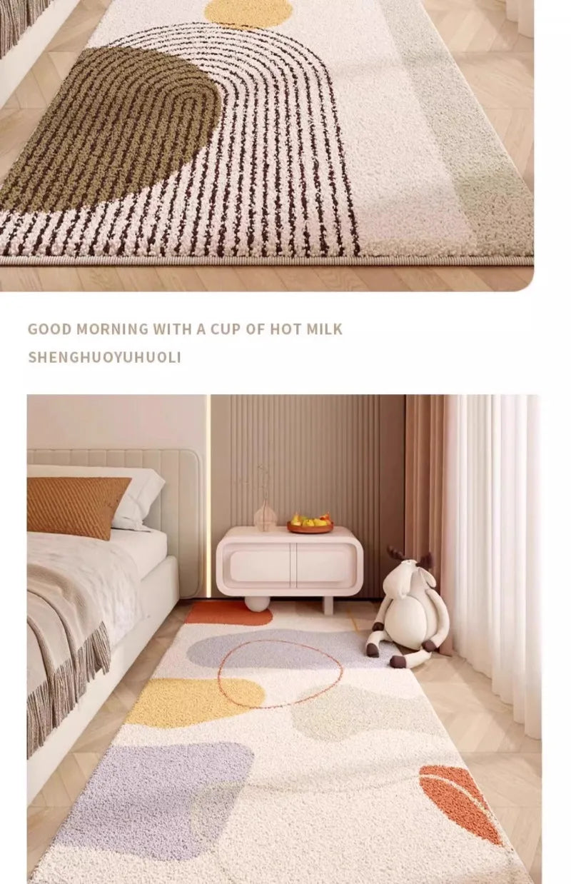 Fluffy Soft Japanese Cream Style Carpet Bedroom Bedside 2024 New Anti Slip Carpets Light Luxury High End Bedroom Waterproof Rug