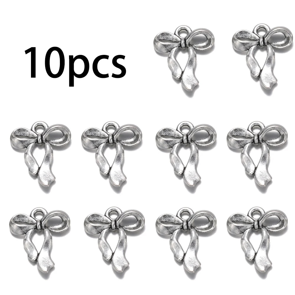 10pcs Ancient Silver Bow Charms Pendant for Jewelry Making 17x22mm Silver Color Bow for DIY Necklace Bracelet Accessories