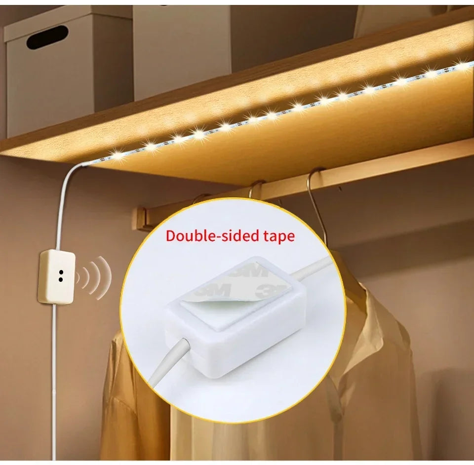 USB Strip Light Led Tape Kitchen Under Cabinet Lamp with Hand Sweep Waving Sensor 2835 DC 5V 1-10M Backlight Closet Bedroom