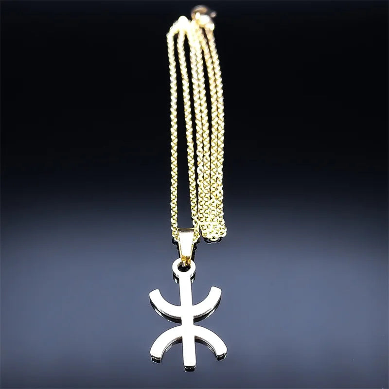 Africa Berbers Symbol Pendant Necklace Stainless Steel Gold Color Amazigh ⵣ Letter Ethnic Amulet Style Chain Necklaces Jewelry