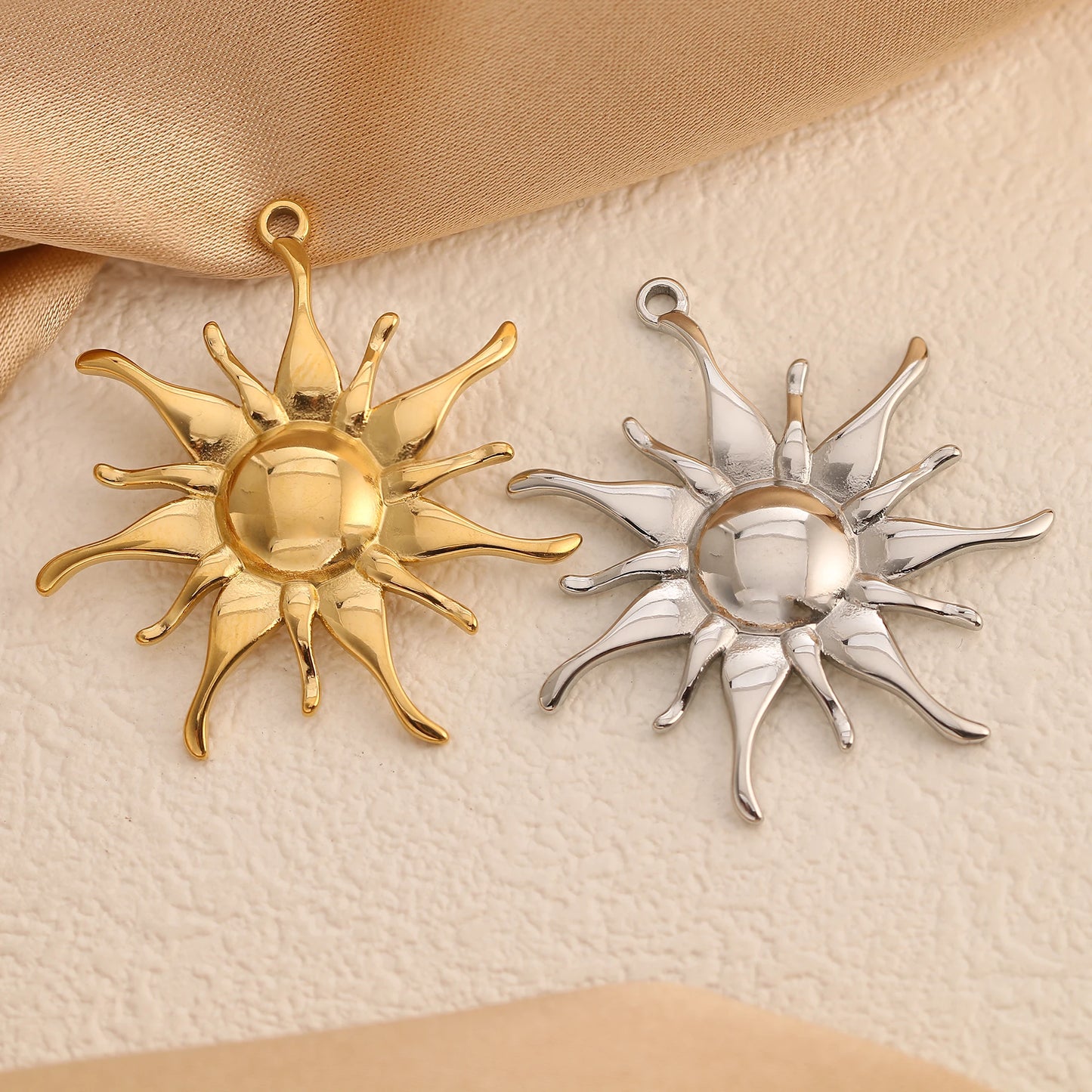 3PC Stainless Steel Sun Flower Charm Bohemian Sun pendant For Jewelry Making Cute Gold Color Diy Earrings Necklace Accessories