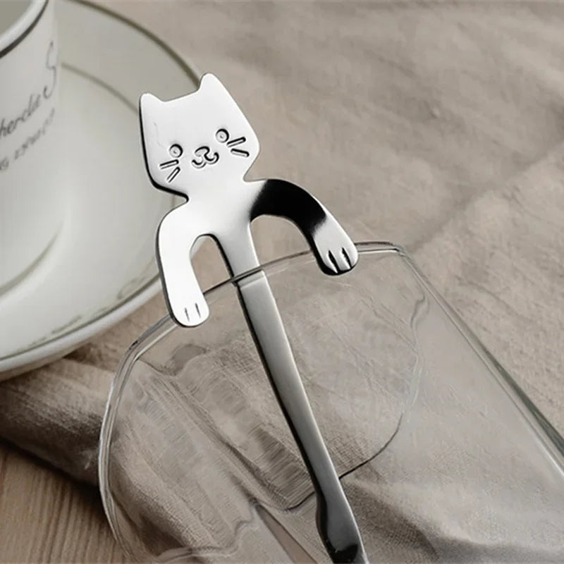 Stainless Steel Coffee Spoon Lovely Cute Cat Shape Teaspoon Dessert Snack Scoop Ice Cream Mini Spoons Tableware Kitchen Tools