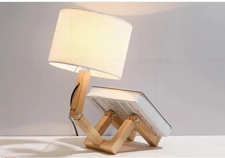 Wooden Robot Shaped Table Lamp Art Decor Home Living Room Bedroom bedside lamps Study Desk Lamp E14 Wood Luminaires