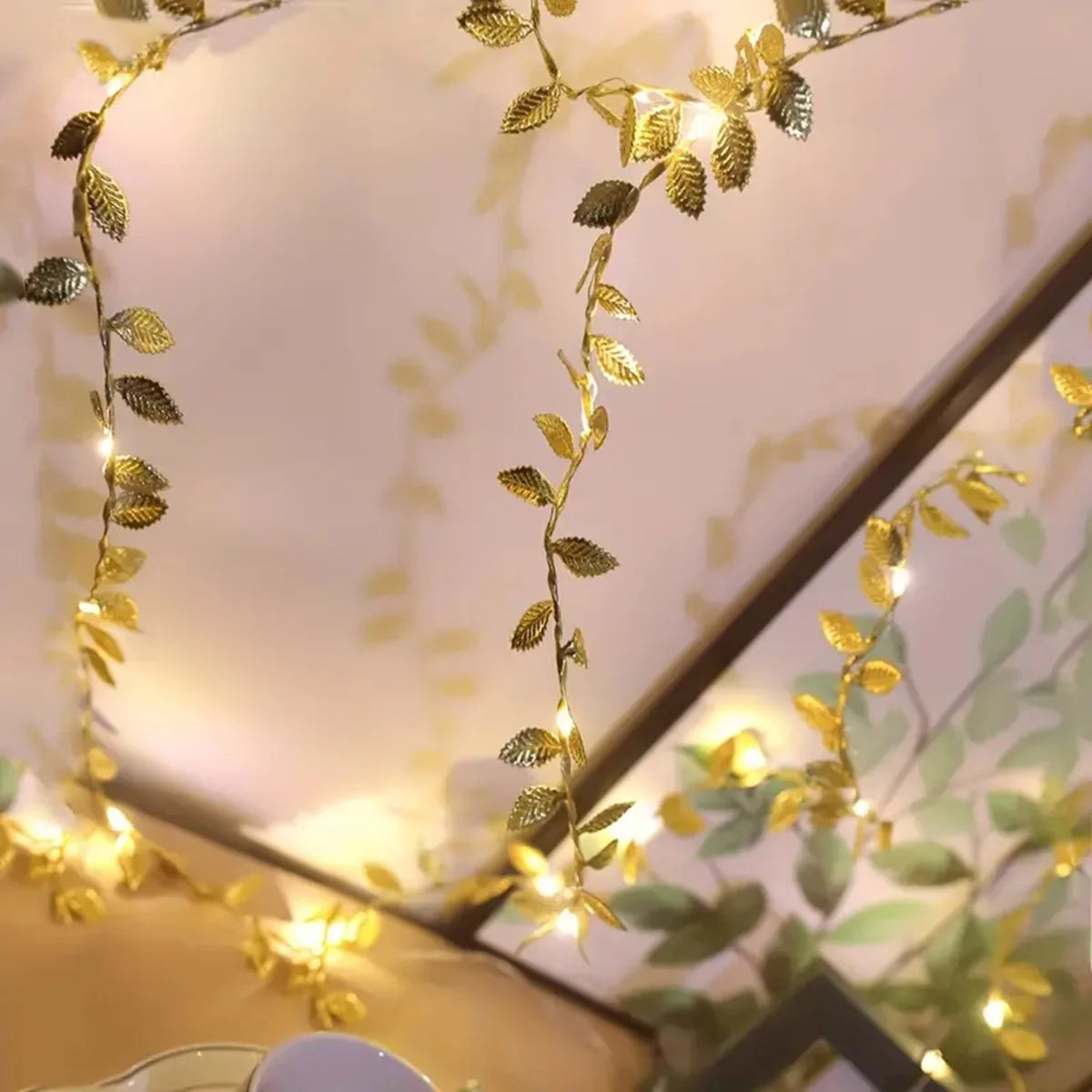 Golden Tiny Leaves Fairy Light Sliver Leaf Battery Powerd Led Copper Wire String Lights For Wedding Home Party DIY Xmas Decor