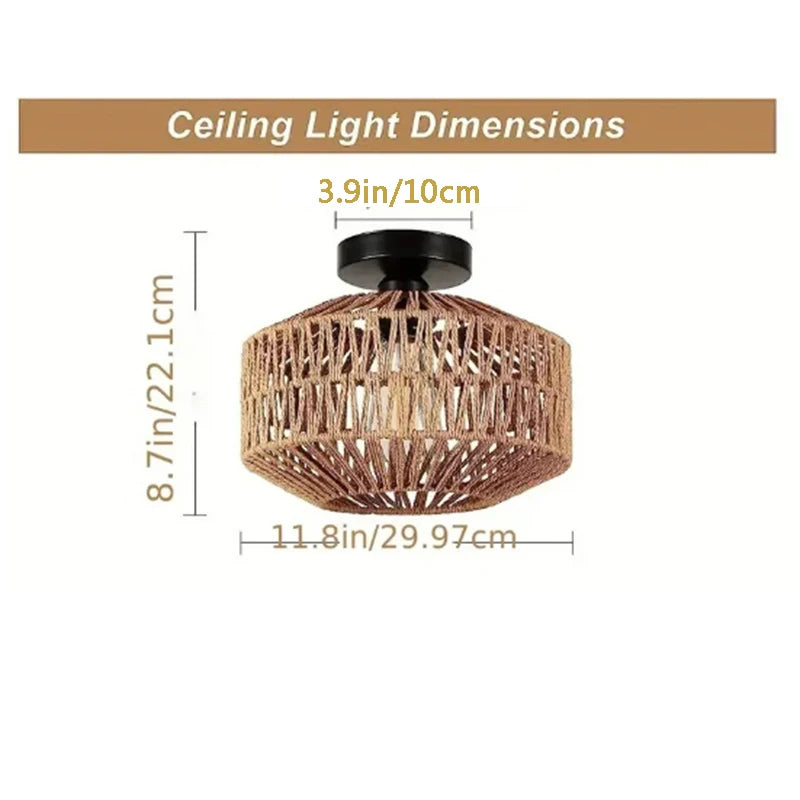 Rattan Ceiling Lamp E27 LED Lights Hand Woven Bedroom Hanging Lamps For Ceiling Light Modern Home Decoration Light Fixture