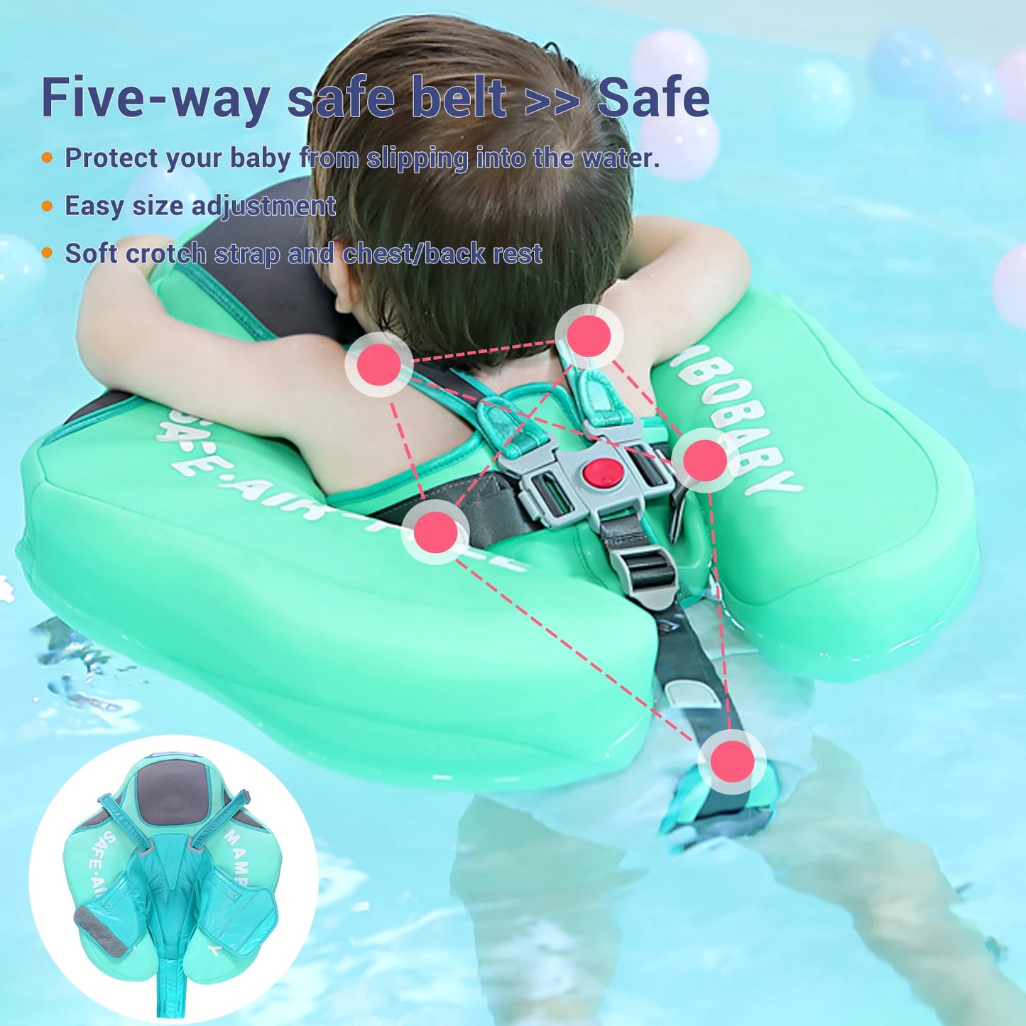 Mambobaby Baby Float with Sunshade Canopy and Crotch Strap Inflatable-free Safe Core Swimming Pool Accessory Bathroom Water Toy