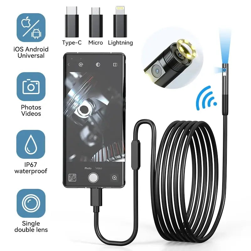 Single/Dual Lens Wifi Endoscope Camera Android Mini Car Inspection Camera for Iphone IOS Waterproof Pipeline Borescope Type C