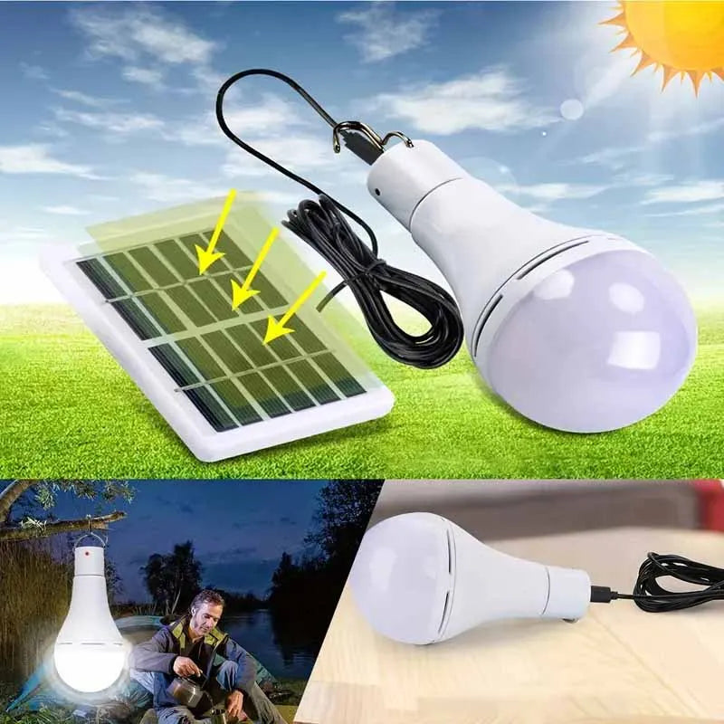 LED Solar Bulb with Hook Light Outdoor Waterproof Camping Solar Lamp Energy Saving Bulb Garden Courtyard Path Light