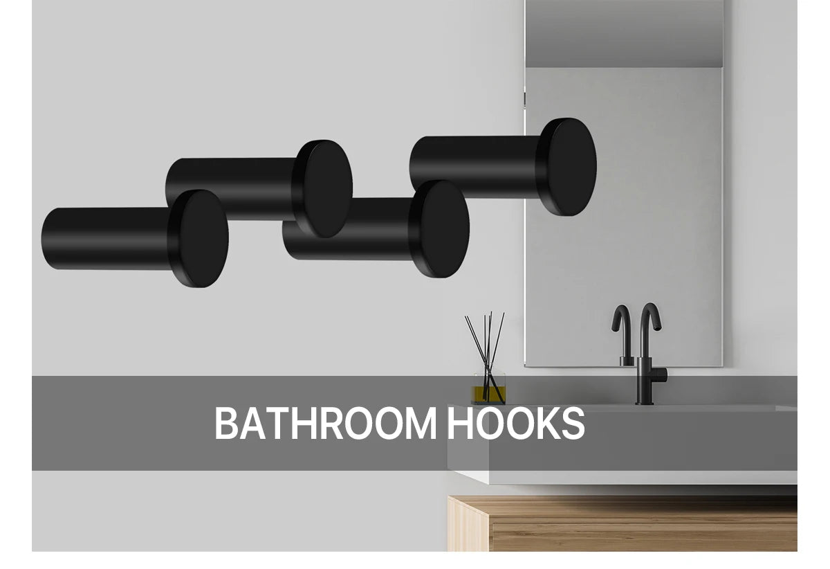 1pcs Robe Hook Bathroom Towel/Coat Hook Wall Mounted Door Hooks Heavy Duty 304 Stainless Steel Matte Black Bathroom Accessories