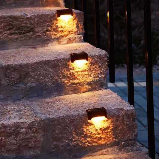 4Pack LED Solar Stair Light Lamp Waterproof Passage Courtyard Guardrail Step Night Light for Outdoor Garden Borders Terrace