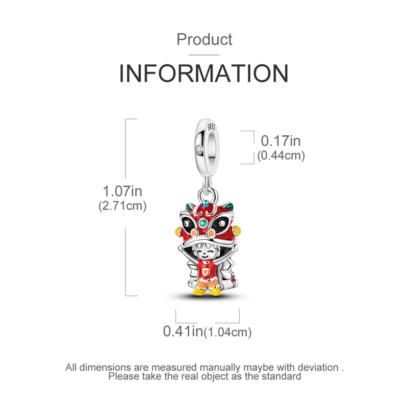 New 925 Sterling Silver New Year Series Lucky Cat God Of Wealth  Lion Dance Pendants Charms Beads Fit DIY Bracelets Jewelry Gift