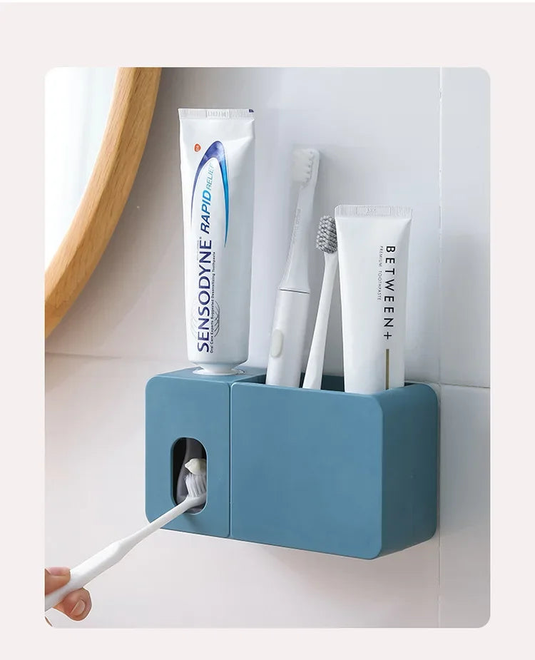 2 In 1 Toothpaste Dispenser With Toothbrush Holder Wall Mount Automatic Tooth Paste Squeezer Bath Organizer Bathroom Accessories