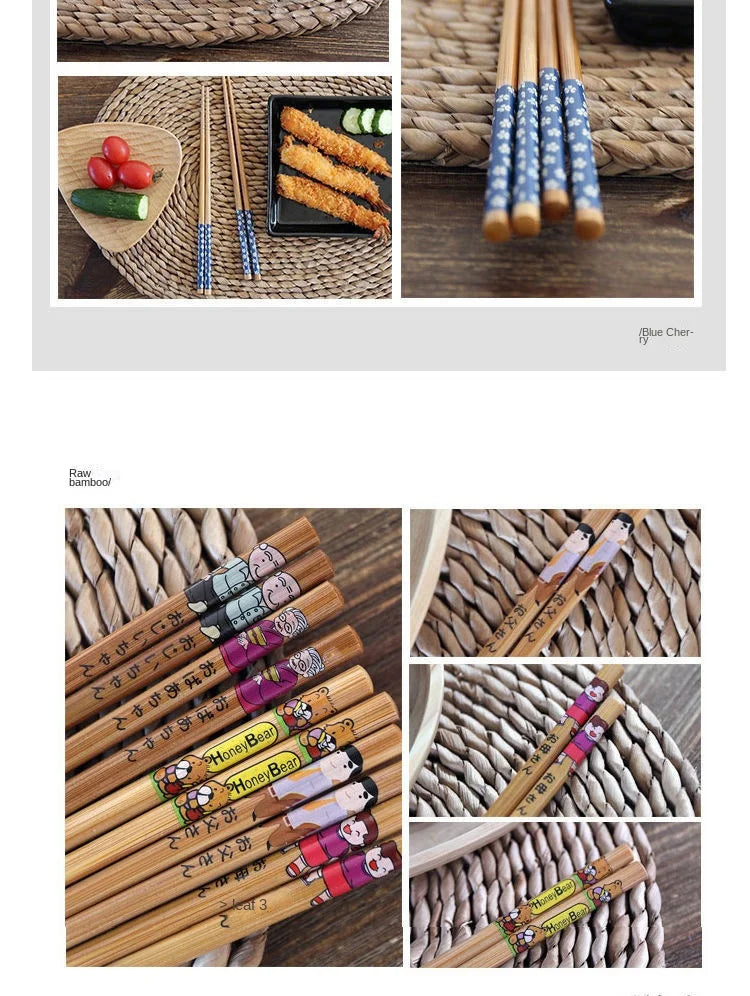 5 pair of bamboo chopsticks household long chopsticks non-slip set tableware chopsticks Multi color Wooden Chopsticks set