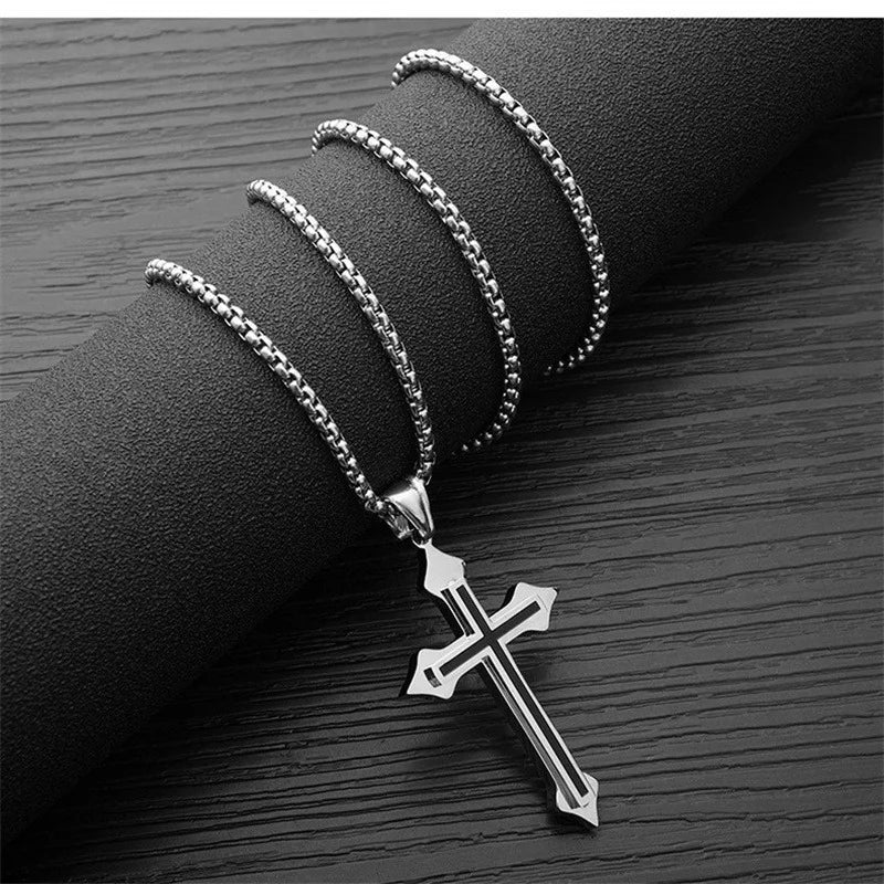 Stainless Steel Cross Pendant Necklaces For Women Men Teens Punk Hip Hop Gothic Cross Pendant Necklace Fashion Jewelry Gifts