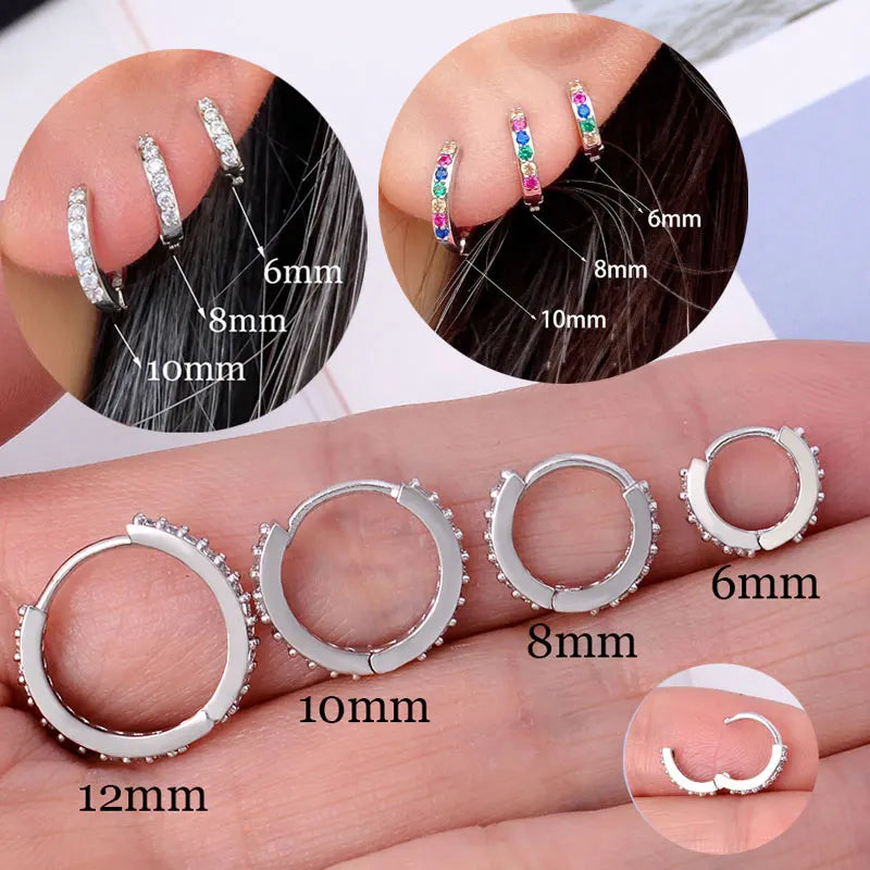 1Pair Stainless Steel Minimal Hoop Earrings Crystal Zirconia Small Huggie Thin Cartilage Earrings Helix Tragus Piercing Jewelry