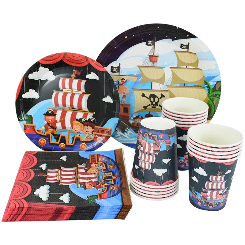 Pirate Party Theme Disposable Tableware Sets Birthday Party Decorations For Kids Plate Napkins Cup Banner Baby Shower Decor