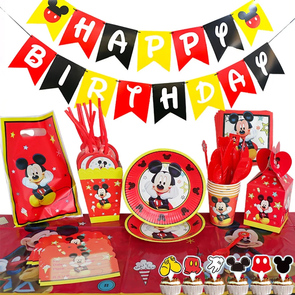 Red Mickey Mouse Children's Theme Birthday Party Arrangement Decorative Paper Cup Draw Flag Tablecloth Disposable Party Supplies