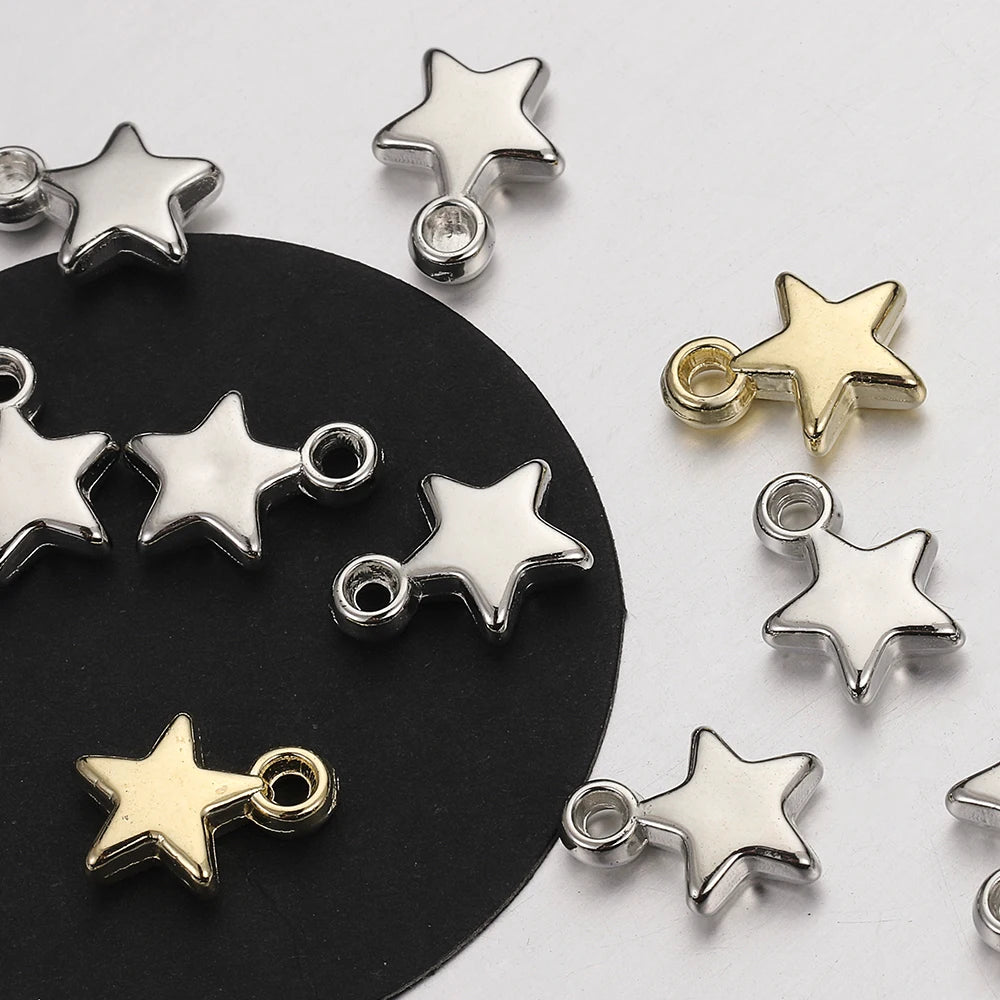 100Pcs CCB Acrylic Beads Charms Pendants 9mm Star Gold Color Silver Color Charm Beads for Jewelry Making Finding