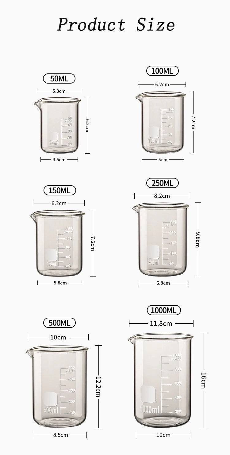 High Borosilicate Glass Measuring Cup Clear Scale Cup Laboratory Beaker Kitchen Baking Measuring Cup 50/100/150/250/500/1000ml