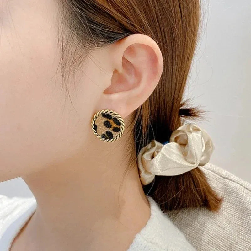 Autumn Winter Models Leopard Print Plush Earrings Female Korean Temperament Fashion Cold Wind Retro Earrings Jewelry Wholesale