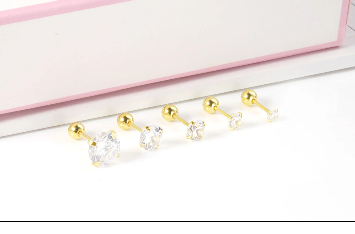 LUXUSTEEL 1 Pairs Shiny Crystal Zircon Stud Earrings For Women Men Round Beads Screw Back Needle CZ Ear Stainless steel 3-8mm