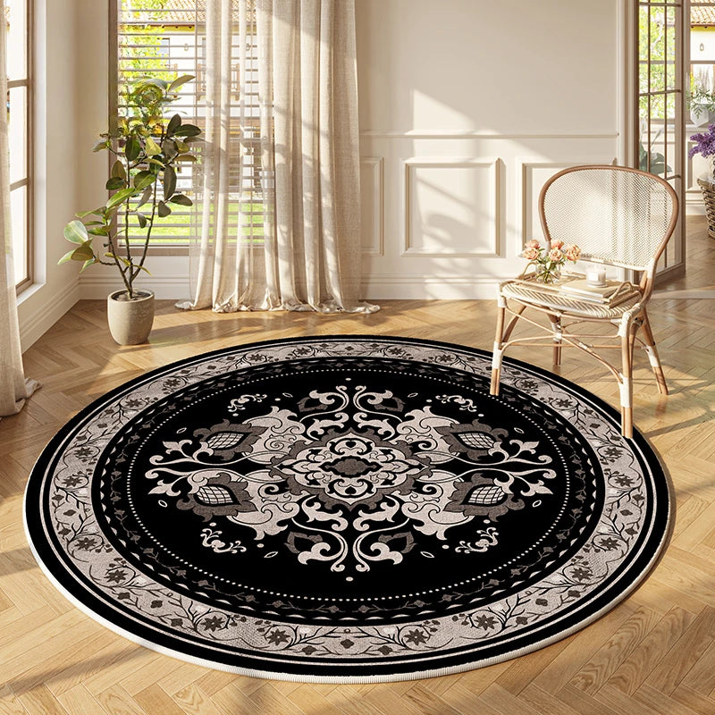 Retro Non Slip High End Carpet Living Room Round French Bedroom Bedside Non Slip Carpets Room Sofa Coffee Table Large Area Rug