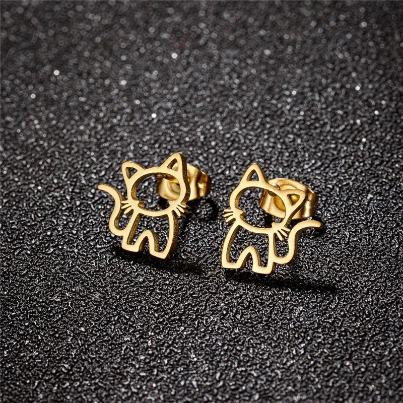 4Pairs/Lot Lovely Stainless Steel Cat Stud Earrings for Women Girl Fashion Happy Kitty Earings Dog Paw Ear Jewelry Piercing Gift