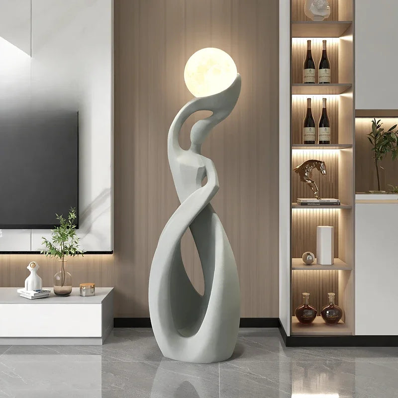 120CM Home Decor Maid Statue Abstract Art Ornaments Nordic Living Room Large Floor Luminous Sculpture Gift Interior Figurines