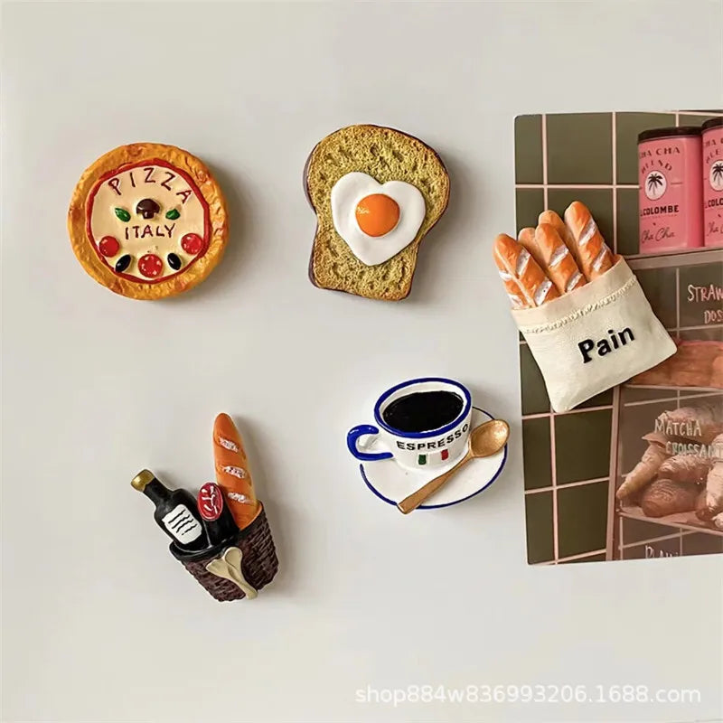 Creative Fridge Magnets Food Series 3D Simulation Eggs Bread Tomatoes On Sticks Breakfast Decoration Resin Refrigerator Sticker