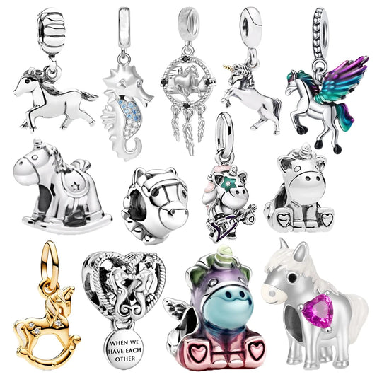 Hot Sale Trojan Toys Unicorn Seahorse Horse Dangle Charm Bead Fit Original 925 Sterling Silver Bracelet DIY Jewelry Gift