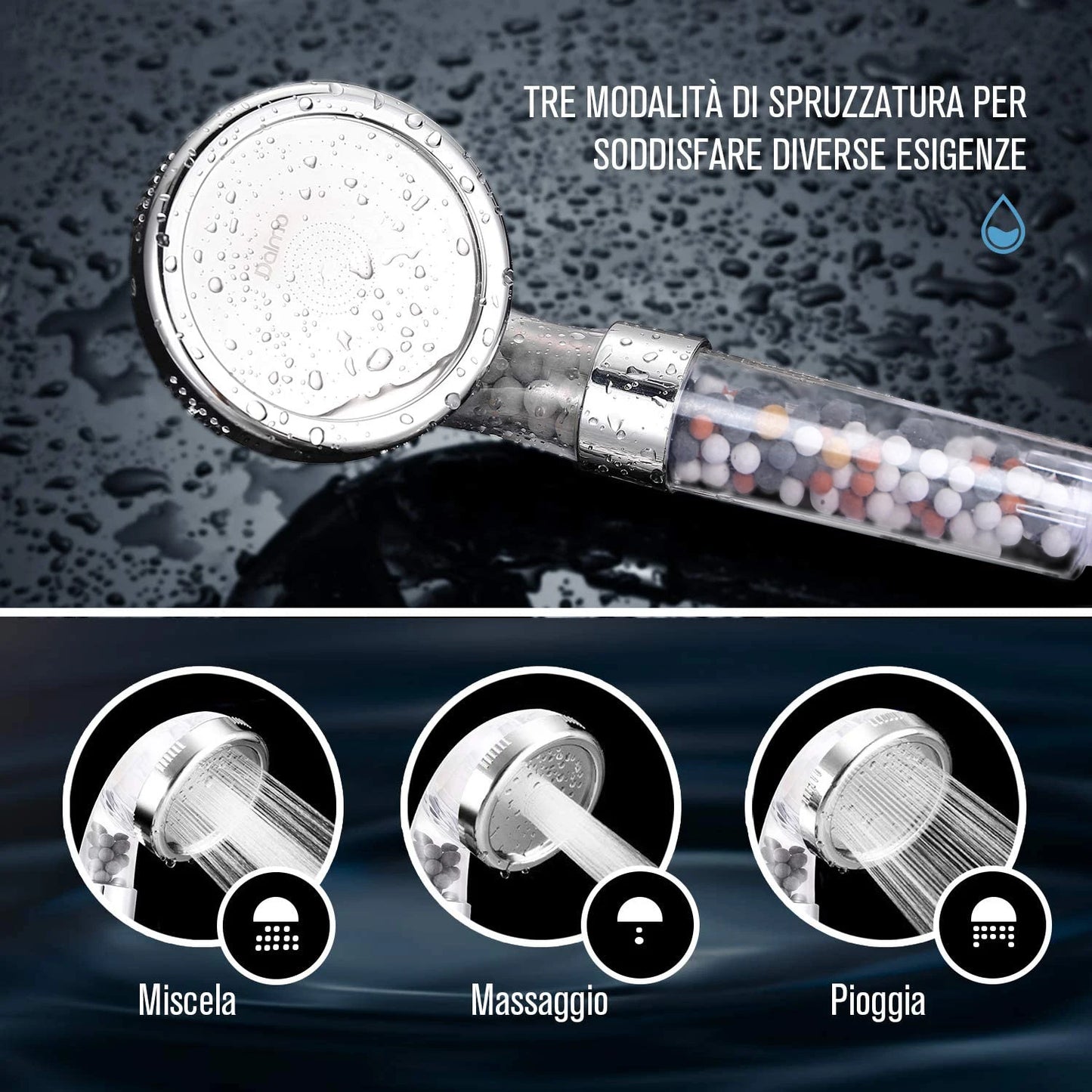 New 3 Functions High Pressure SPA Shower Head Water Saving Handheld Rainfall Bathroom Accessories Anion Filter Shower