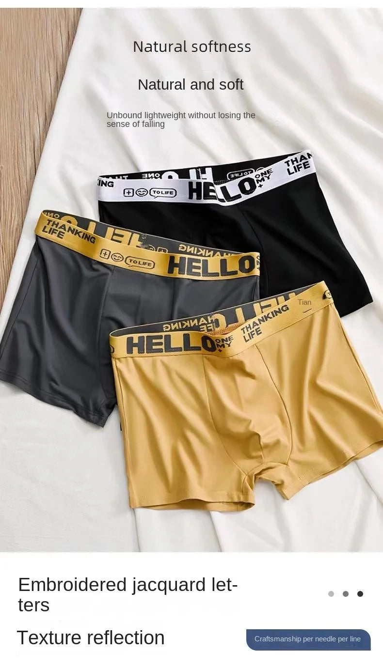 Men's Underwear Men's Wholesale Plus-Size Mid-Waist HELLO Letter Breathable Comfortable Cotton Teen Boxers