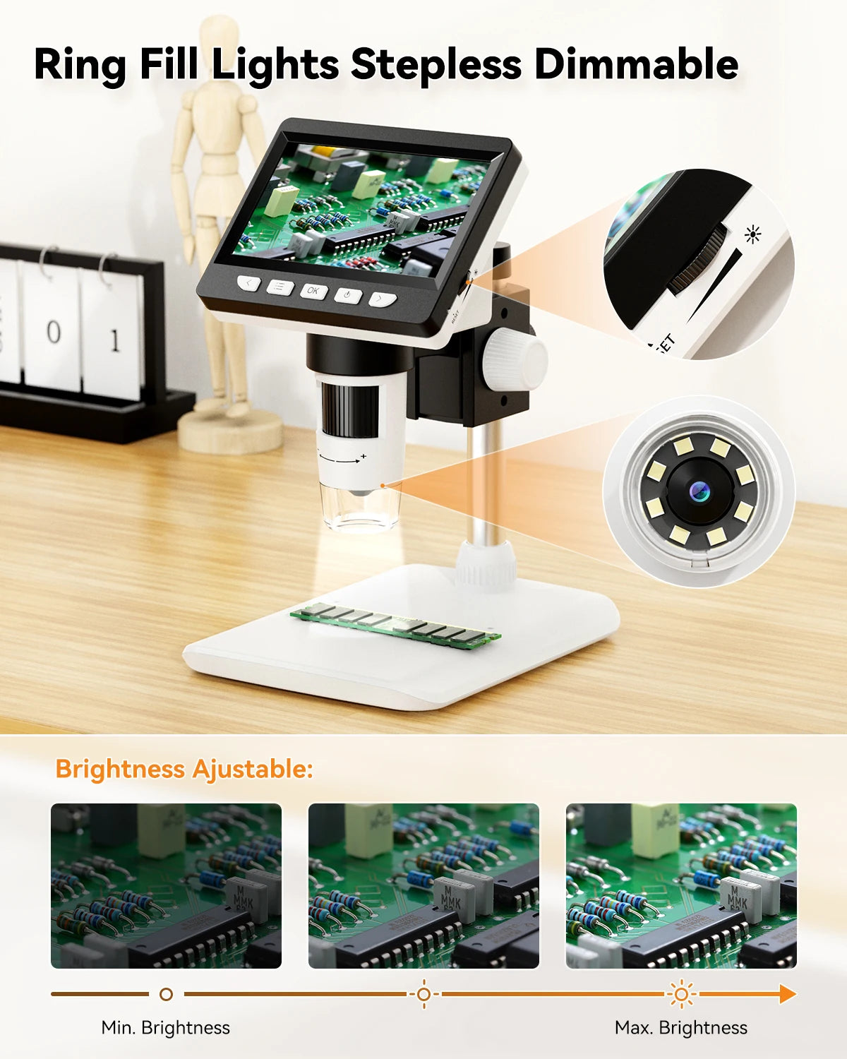 4.3 Inch Digital Microscope 1080P 50-1000x Coin Microscopio 2000mAh Soldering Microscope for Electronics Repair PCB PC Laptop