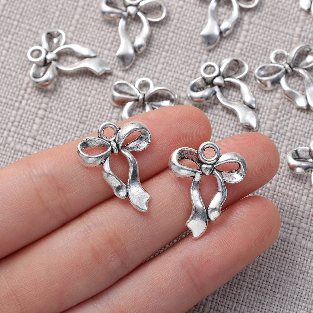 10pcs Ancient Silver Bow Charms Pendant for Jewelry Making 17x22mm Silver Color Bow for DIY Necklace Bracelet Accessories