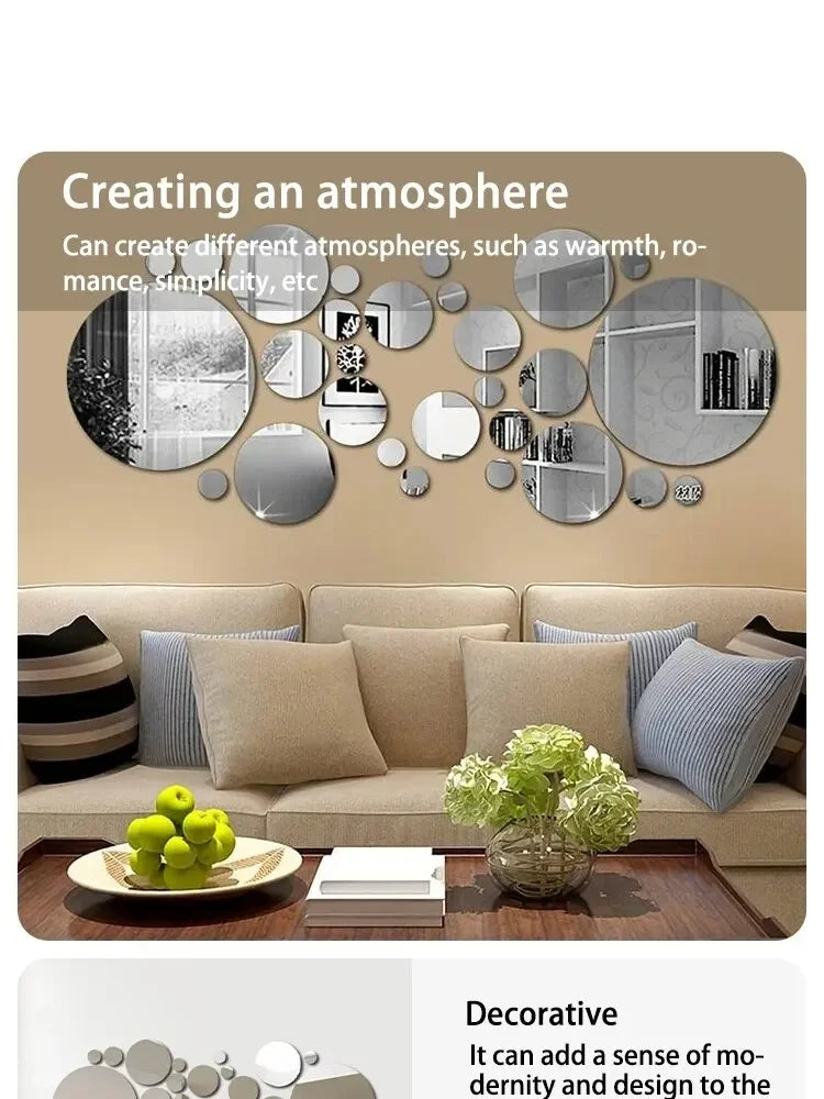 26 PCs 3D Acrylic Mirror Wall Sticker, round Mirror, DIY Bedroom, Bathroom and TV Background Room Sticker Wall Decoration