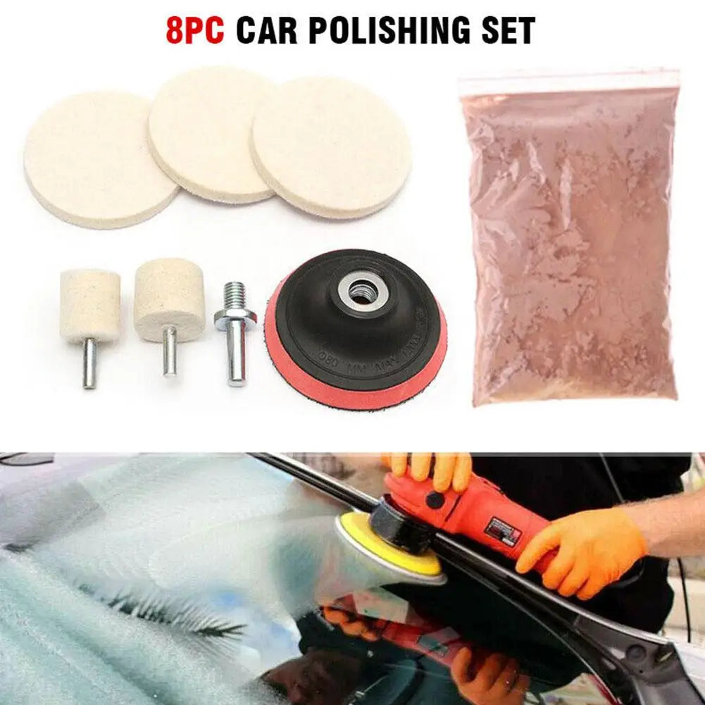 8Pcs/Set 4 OZ Cerium Oxide Powder Watch Glass Screen Windows Polishing Kit Cleaning Scratch Removal Polishing Backing Pad