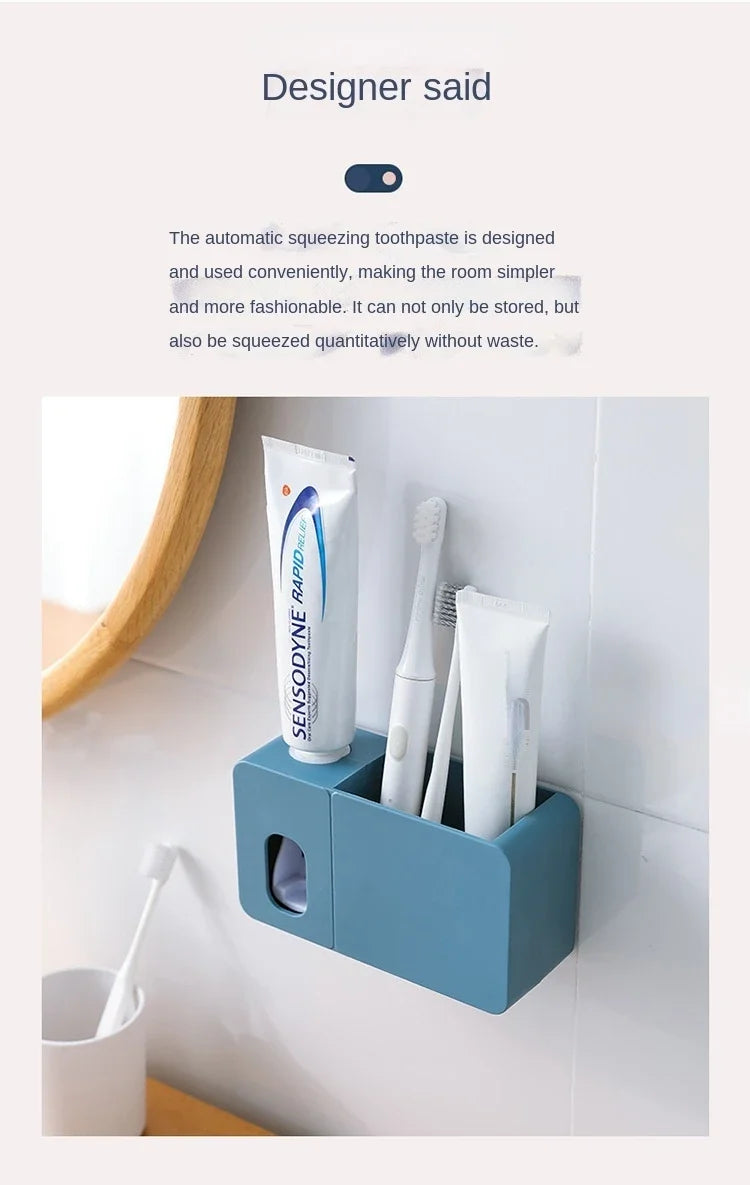 2 In 1 Toothpaste Dispenser With Toothbrush Holder Wall Mount Automatic Tooth Paste Squeezer Bath Organizer Bathroom Accessories