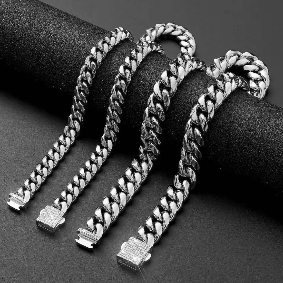 Any Length 7"-40" 6mm-14mm New Fashion Women Mens Chain 316L Stainless Steel Miami Link Necklace or Bracelet Crystal Buckle Gift