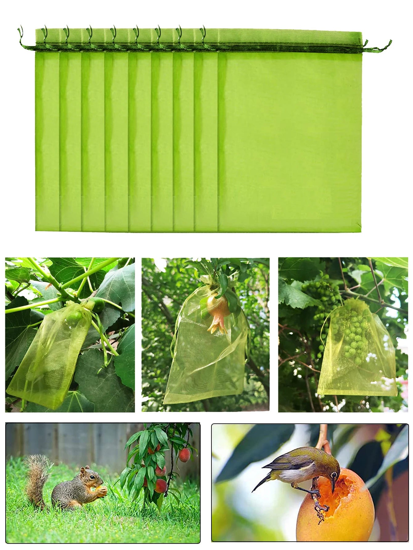 20pcs fruit Protection Netting Bag Garden Mesh Bags Agricultural Pest Control Anti-Bird Mesh Bag drawstring Vegetable grown bags