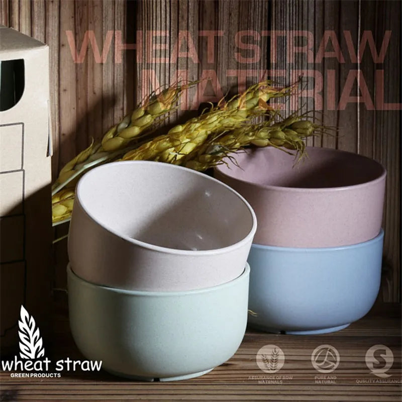 4 PCS/Set Kitchen Tableware Wheat Straw Bowl Food Grade Wheat Rice Bowl Tableware Food Container Eco-friendly Dinnerware