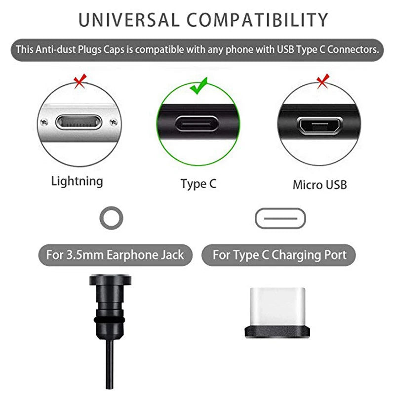 Anti-Dust Plug Type C Phone Charging Port 3.5mm Earphone Jack Card Pin USB C Dust Plug For Samsung Huawei Cell Phone Accessories