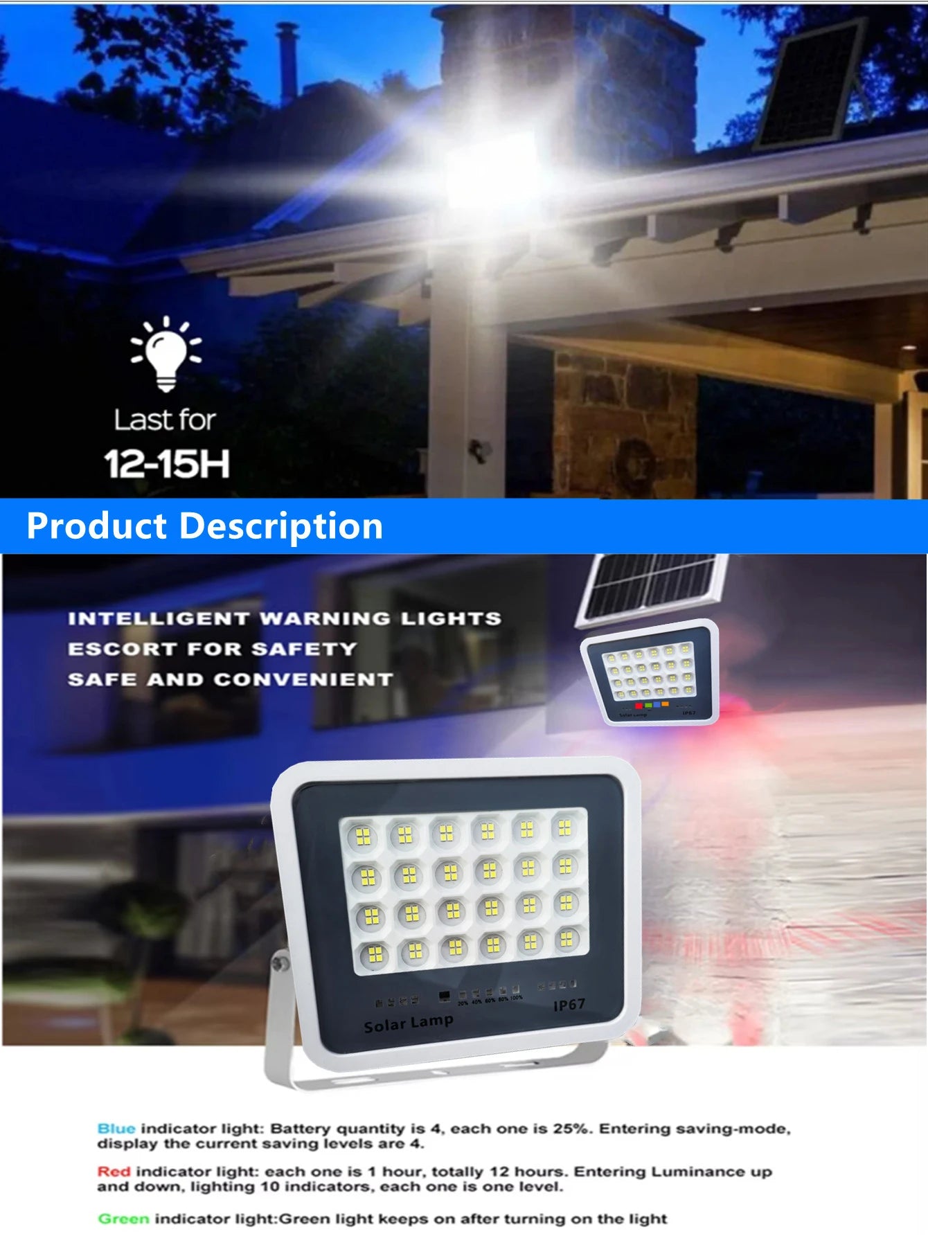 Solar floodlights turn on at night, solar outdoor garden IP67 waterproof spotlights, emergency lighting wall lights