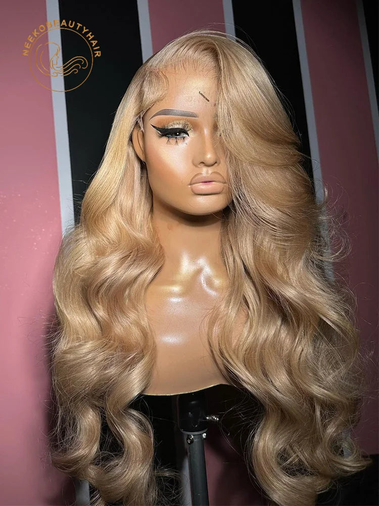 Honey Blonde Colored Body Wave Lace Front Human Hair Wig Color 27 Pre Plucked 13x6 Transparent Lace Frontal Wigs For Women