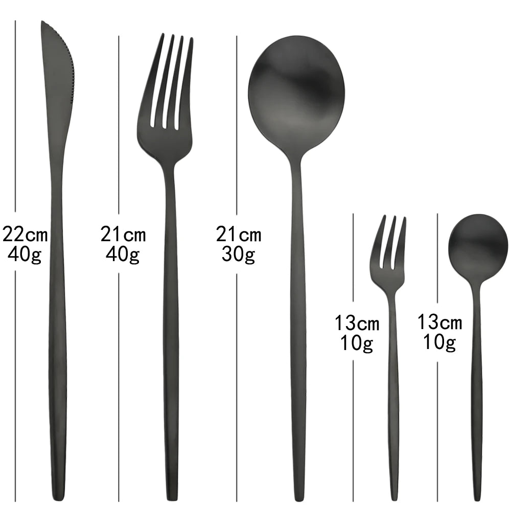 30Pcs Stainless Steel Cutlery Set Dinner Black Dinnerware Set Knife Fruit Fork Spoon Kitchen Tableware Matte Silverware Sets