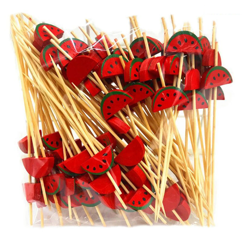 50/100Pcs Disposable Bamboo Skewer Hawaii Party  Buffet Food Picks Cupcake Fruit Fork Party Dessert Salad Stick Toothpick Skewer