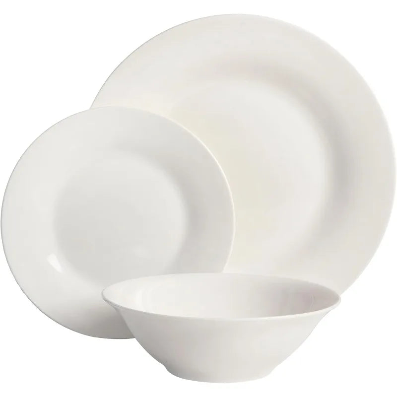 Round 12 Piece Porcelain Chip and Scratch Resistant Dinnerware Plates and Bowls Set, Scratch & Chip Resistant