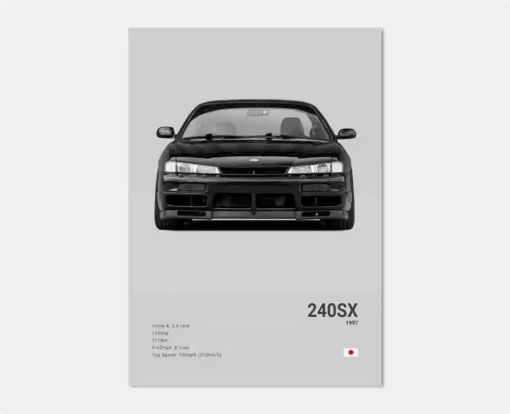 Pop Black and White Japan Cars Luxury Super Sport Car Poster Aesthetic R34 Gtr 240sx Canvas Print for Wall Art Garage Room Decor